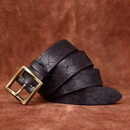 Men's Vintage Versatile Full Grain Cowhide Belt - Solid Brass Pin Buckle Casual Trendy Jeans Strap