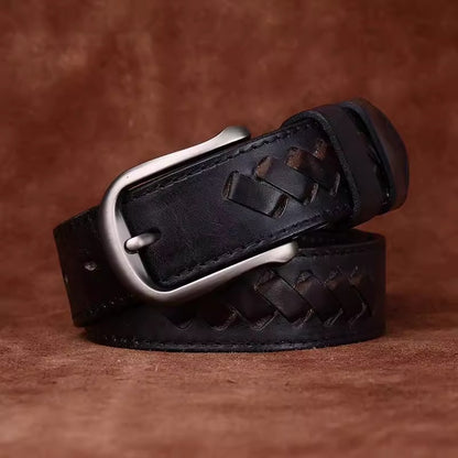 Braided Italian Vegetable Tanned Full Grain Cowhide Belt - Handwoven Aged & Distressed Leather