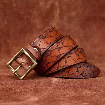 Men's Vintage Versatile Full Grain Cowhide Belt - Solid Brass Pin Buckle Casual Trendy Jeans Strap