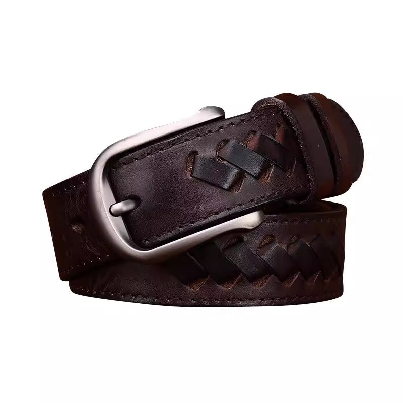 Braided Italian Vegetable Tanned Full Grain Cowhide Belt - Handwoven Aged & Distressed Leather