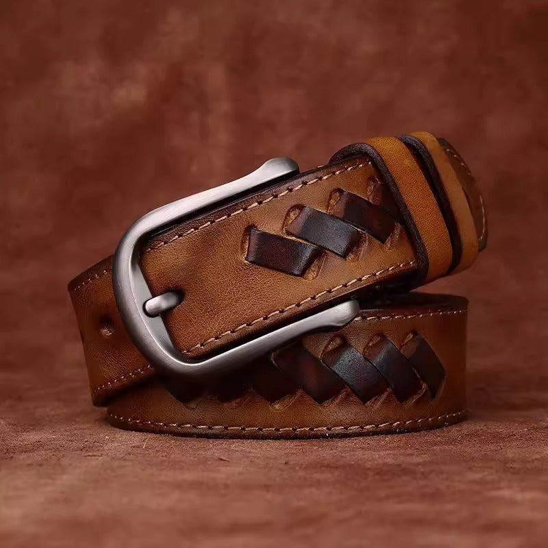 Braided Italian Vegetable Tanned Full Grain Cowhide Belt - Handwoven Aged & Distressed Leather