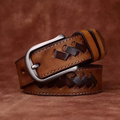 Braided Italian Vegetable Tanned Full Grain Cowhide Belt - Handwoven Aged & Distressed Leather