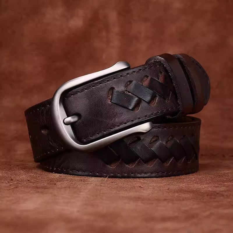 Braided Italian Vegetable Tanned Full Grain Cowhide Belt - Handwoven Aged & Distressed Leather