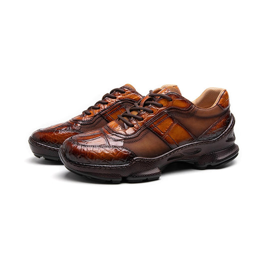 Crafton Heritage Premium Men's Summer Genuine Crocodile Leather Breathable Comfortable Stylish Trendy Casual Versatile Platform Clunky Sneakers