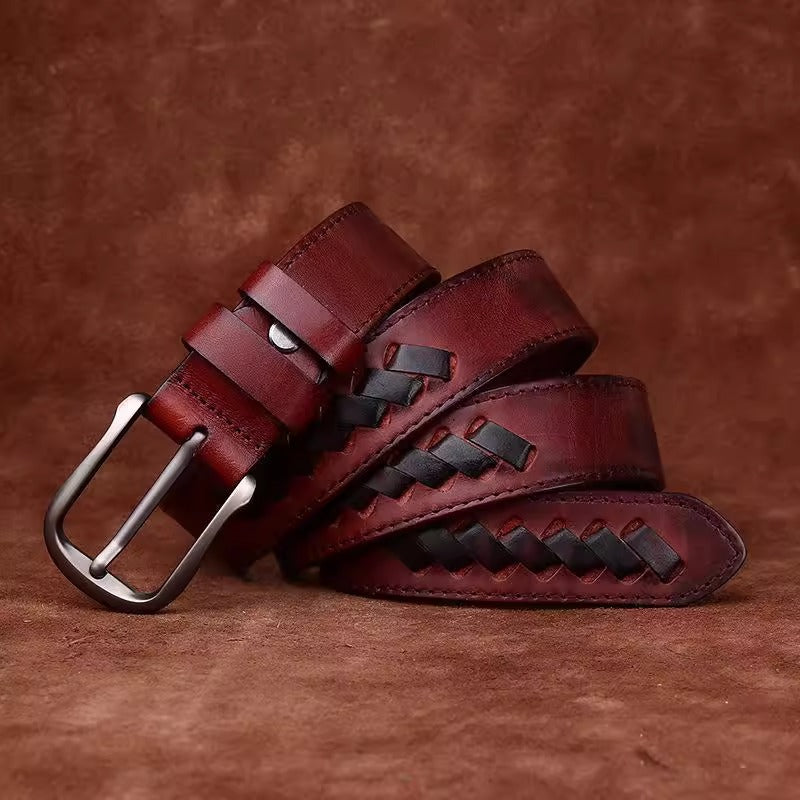 Braided Italian Vegetable Tanned Full Grain Cowhide Belt - Handwoven Aged & Distressed Leather