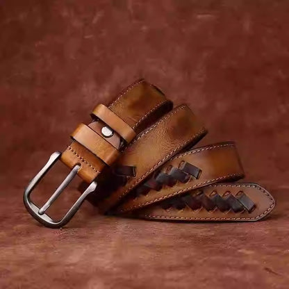 Braided Italian Vegetable Tanned Full Grain Cowhide Belt - Handwoven Aged & Distressed Leather