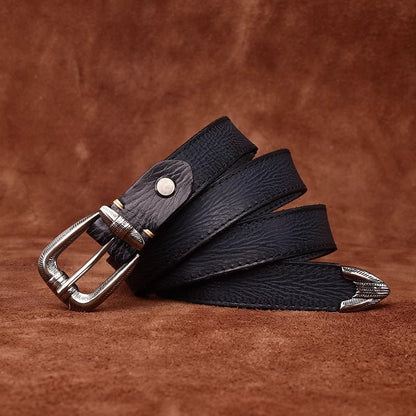 Premium Handcrafted Distressed Leather Belt - Top Grain Cowhide Vintage Pin Buckle Unisex Belt for Jeans, Timeless Style