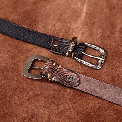 Premium Handcrafted Distressed Leather Belt - Top Grain Cowhide Vintage Pin Buckle Unisex Belt for Jeans, Timeless Style