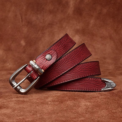 Premium Handcrafted Distressed Leather Belt - Top Grain Cowhide Vintage Pin Buckle Unisex Belt for Jeans, Timeless Style