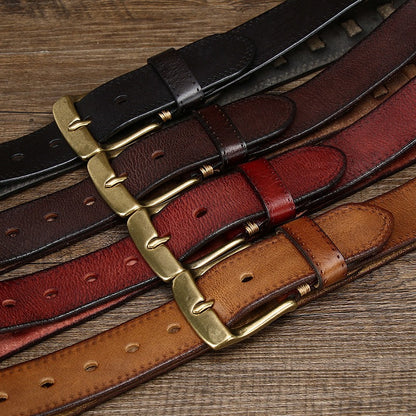 New Arrival: Vintage Trendy Versatile Copper Buckle Men's Belt - Full Grain Leather Braided Casual Jeans Waist Strap