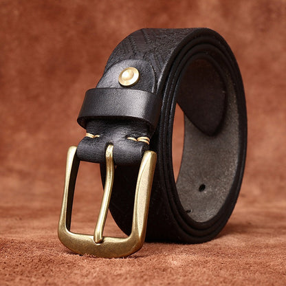 Handcrafted Engraved Italian Full Grain Cowhide Belt for Men - Unique Niche Trend Pin Buckle Casual Leather Waist Belt