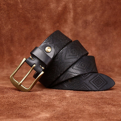 Handcrafted Engraved Italian Full Grain Cowhide Belt for Men - Unique Niche Trend Pin Buckle Casual Leather Waist Belt