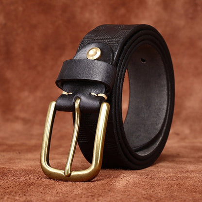 Handcrafted Diamond Embossed Full Grain Leather Men's Belt - Vintage Niche Trend Casual Pin Buckle Waist Strap