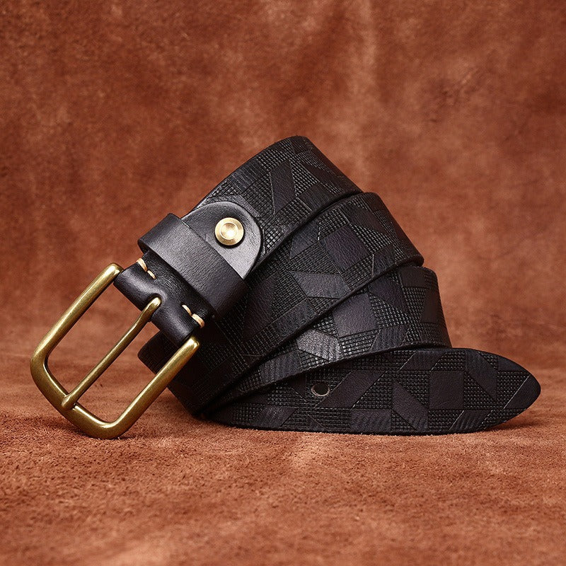 Handcrafted Diamond Embossed Full Grain Leather Men's Belt - Vintage Niche Trend Casual Pin Buckle Waist Strap