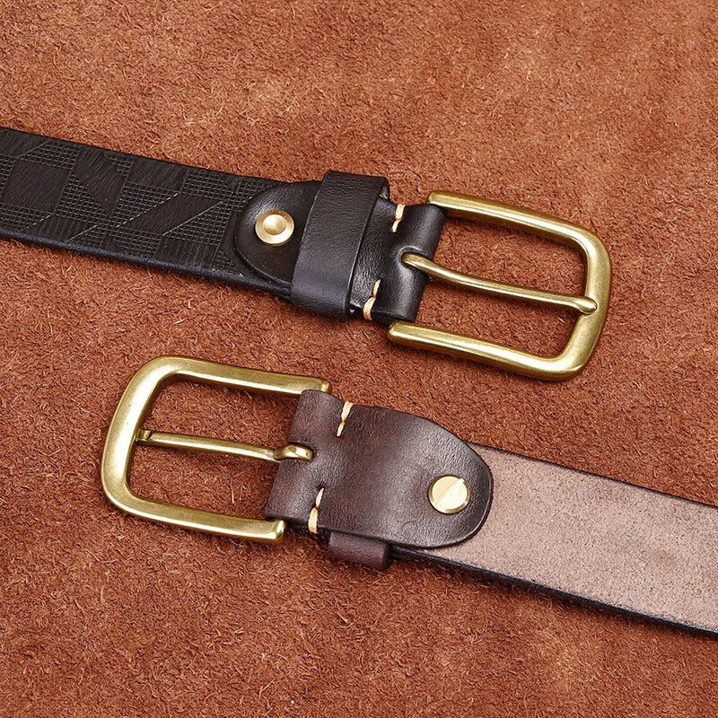 Handcrafted Diamond Embossed Full Grain Leather Men's Belt - Vintage Niche Trend Casual Pin Buckle Waist Strap