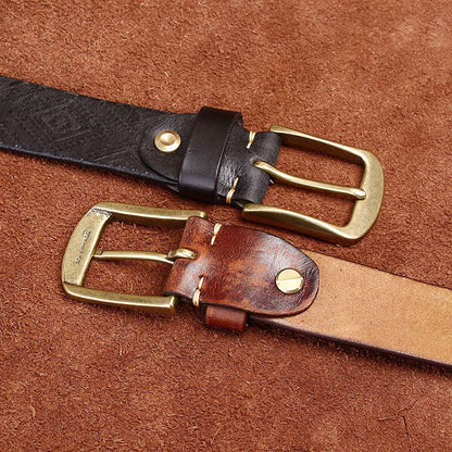 Handcrafted Engraved Italian Full Grain Cowhide Belt for Men - Unique Niche Trend Pin Buckle Casual Leather Waist Belt