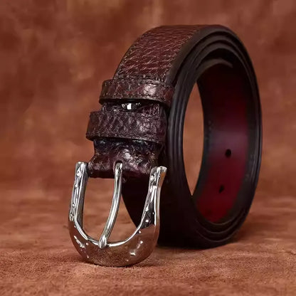 Handcrafted Double Sided Full Grain Cowhide African Bison Embossed Leather Belt for Men - Vintage Western Pin Buckle