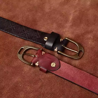 Handmade Thickened Diamond Pattern Leather Belt for Men - Vintage Full Grain Cowhide Western Casual