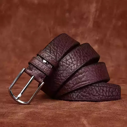 Handcrafted Double Sided Full Grain Cowhide African Bison Embossed Leather Belt for Men - Vintage Western Pin Buckle