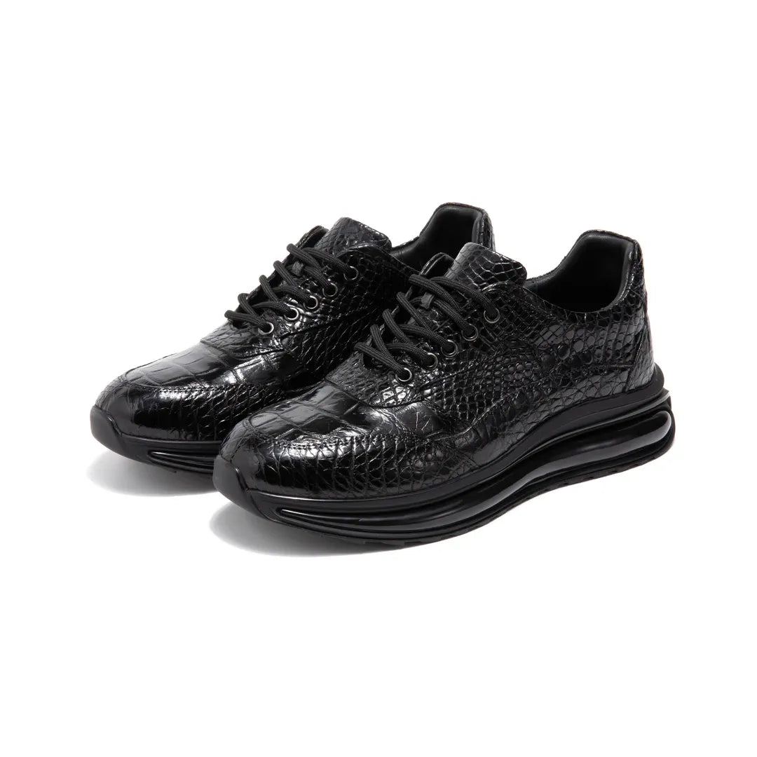 Crafton Heritage Premium Men's Genuine Croc Leather Running Shoes - Breathable Mesh & Soft Sole, Versatile Casual Sneakers
