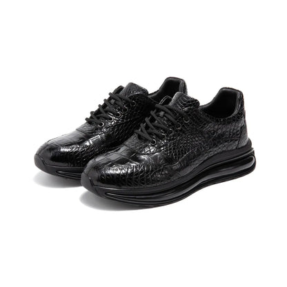 Crafton Heritage Premium Men's Genuine Croc Leather Running Shoes - Breathable Mesh & Soft Sole, Versatile Casual Sneakers