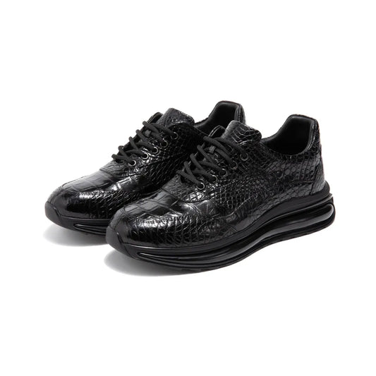 Crafton Heritage Premium Men's Genuine Croc Leather Running Shoes - Breathable Mesh & Soft Sole, Versatile Casual Sneakers