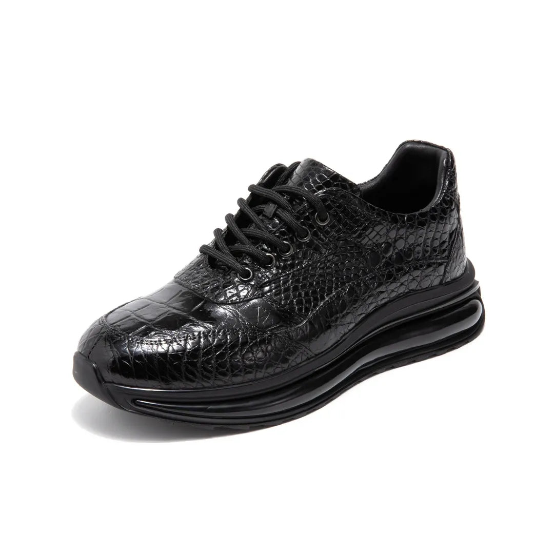 Crafton Heritage Premium Men's Genuine Croc Leather Running Shoes - Breathable Mesh & Soft Sole, Versatile Casual Sneakers