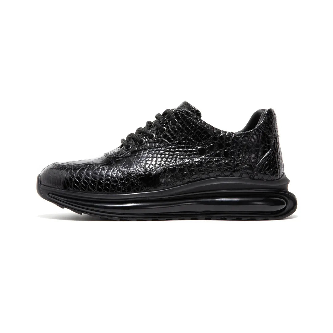 Crafton Heritage Premium Men's Genuine Croc Leather Running Shoes - Breathable Mesh & Soft Sole, Versatile Casual Sneakers