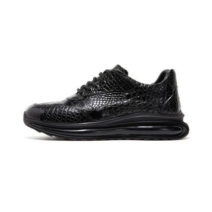Crafton Heritage Premium Men's Genuine Croc Leather Running Shoes - Breathable Mesh & Soft Sole, Versatile Casual Sneakers