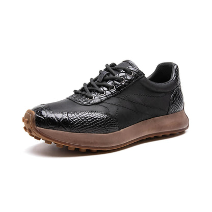 Crafton Heritage Retro Men's Running Shoes: Genuine Croc Leather Breathable Low-Top & Lightweight