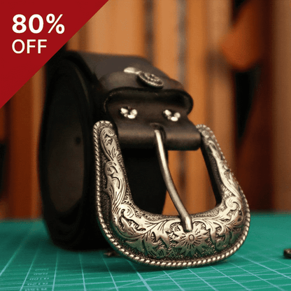 Cinturón vintage estilo western con hebilla grabada para hombre | Cinturones de cuero genuino hechos a mano para negocios y ocasiones informales